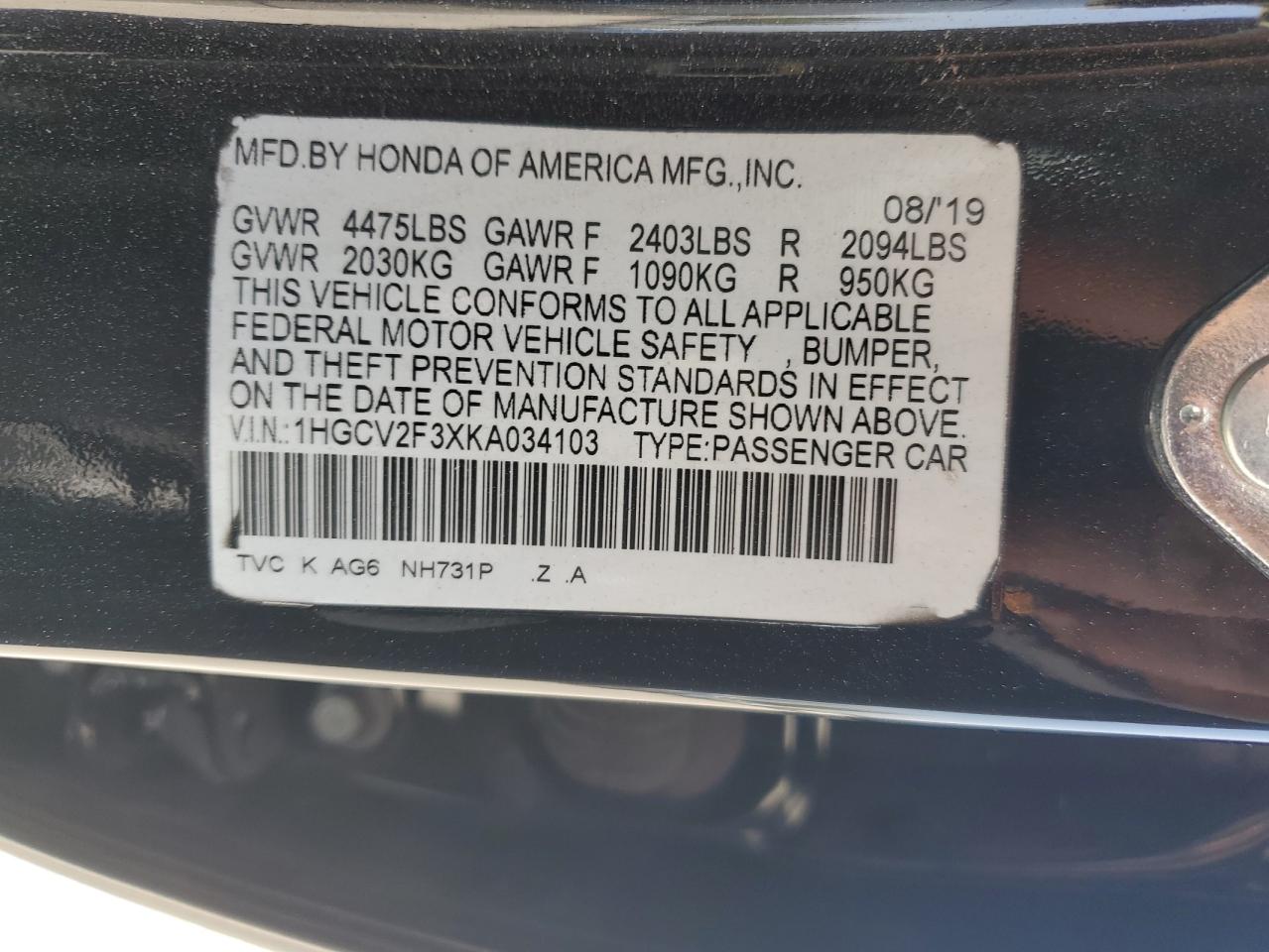 HONDA ACCORD 2019 VIN 1HGCV2F3XKA034103 фото 12