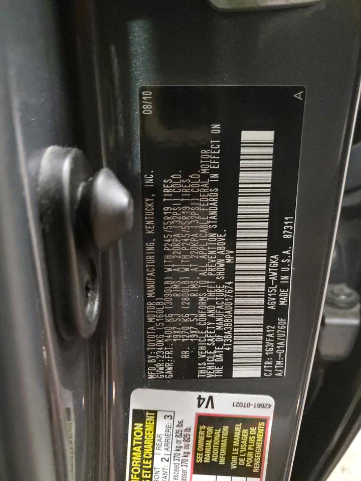 2010 Toyota Venza VIN: 4T3BA3BB0AU017674 Lot: 62825585