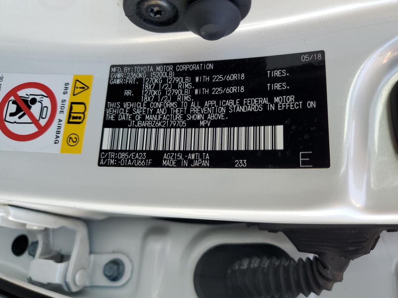 2019 Lexus Nx 300 Base VIN: JTJBARBZ6K2179705 Lot: 61097445