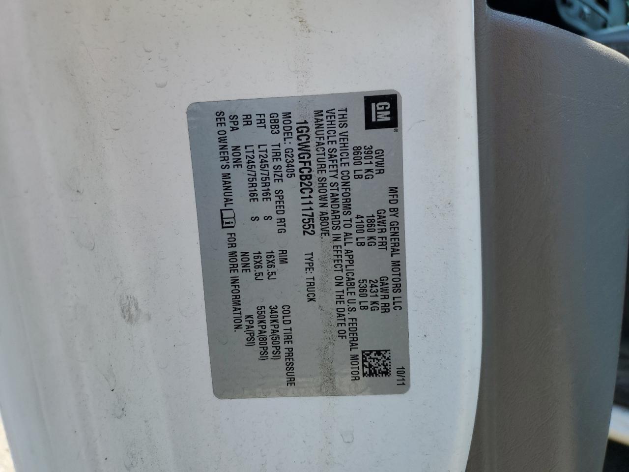 CHEVROLET EXPRESS 2012 VIN 1GCWGFCB2C1117552 zdjęcie 13