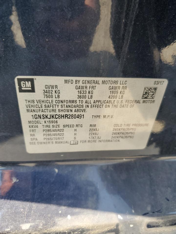 2017 Chevrolet Suburban K1500 Premier VIN: 1GNSKJKC8HR280491 Lot: 62674785
