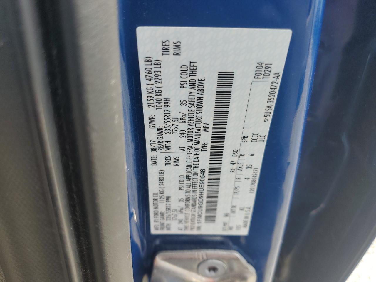 1FMCU9GD9HUE90548 FORD ESCAPE 2017
