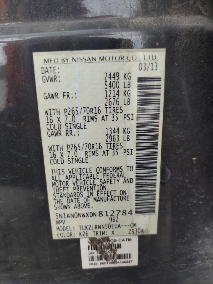 2013 Nissan Xterra X VIN: 5N1AN0NWXDN812784 Lot: 60028385
