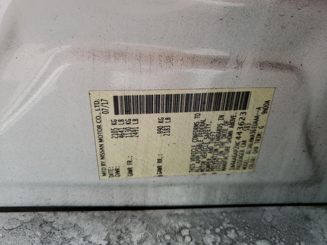 1N4AA6AP2HC443623 NISSAN MAXIMA 2017