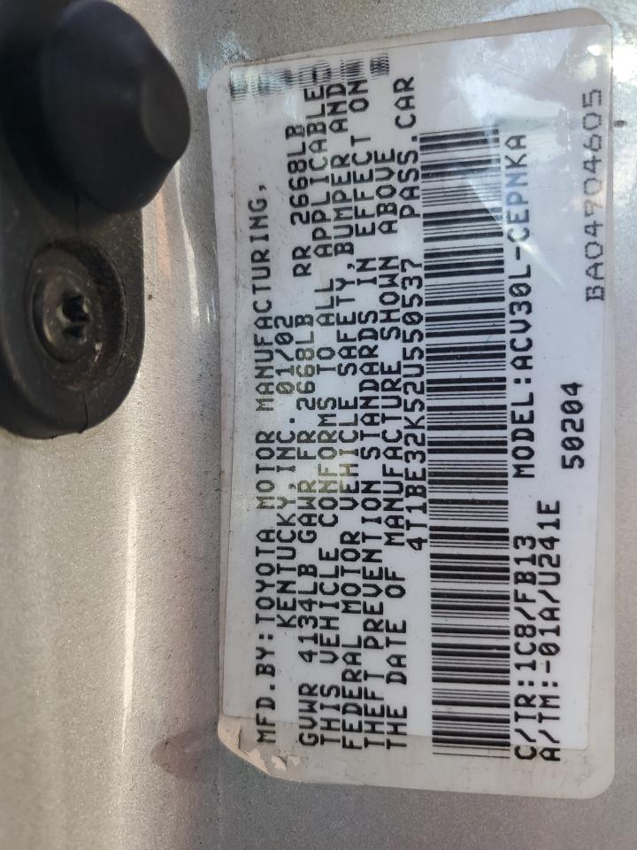 2002 Toyota Camry Le VIN: 4T1BE32K52U550537 Lot: 62015495