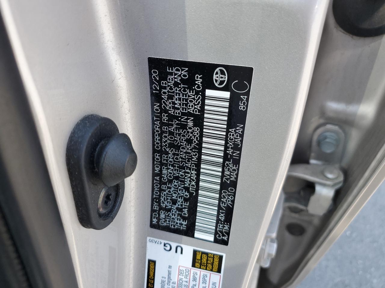 JTDKAMFP1M3179588 TOYOTA PRIUS 2021
