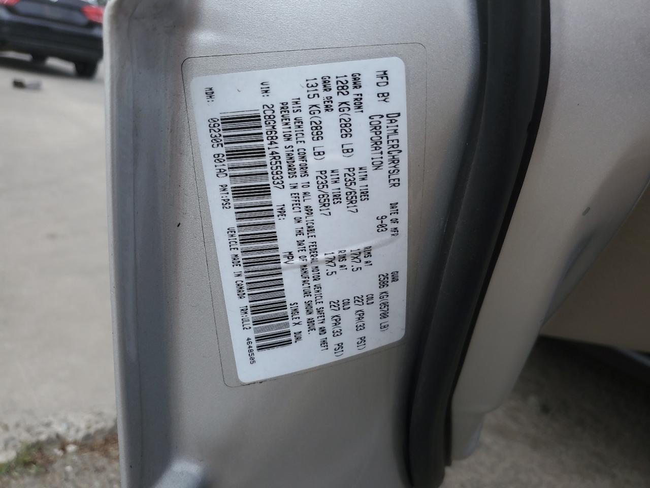 2004 Chrysler Pacifica VIN: 2C8GM68414R559337 Lot: 62875355