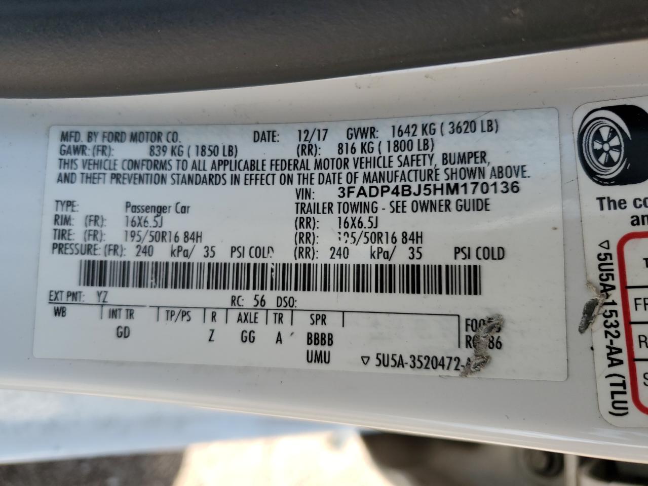 3FADP4BJ5HM170136 FORD FIESTA 2017