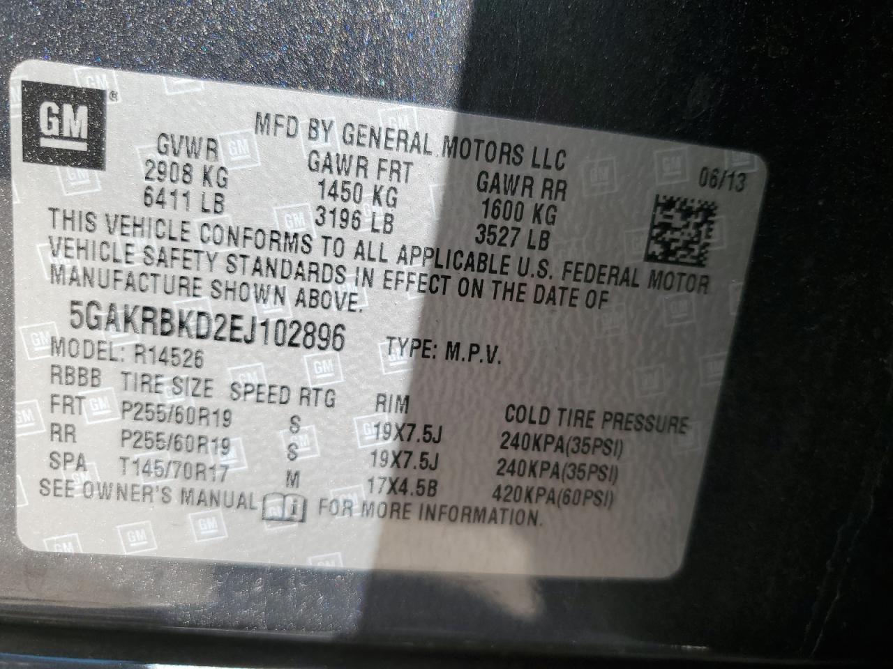 2014 Buick Enclave VIN: 5GAKRBKD2EJ102896 Lot: 61047445