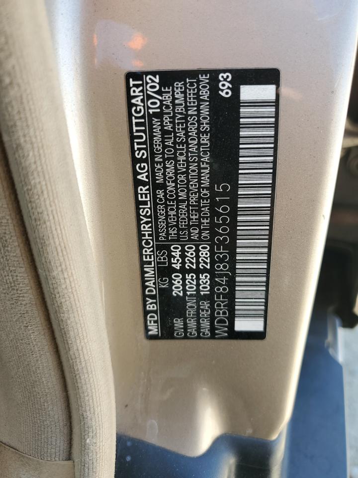 2003 Mercedes-Benz C 320 4Matic VIN: WDBRF84J83F365615 Lot: 62419505