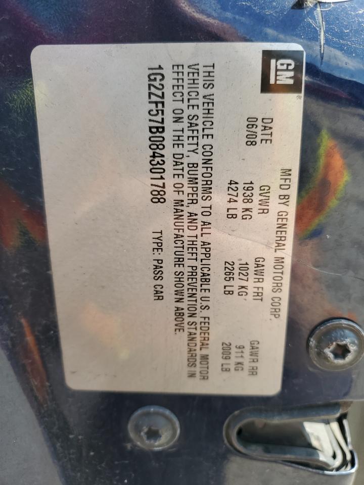 2008 Pontiac G6 Value Leader VIN: 1G2ZF57B084301788 Lot: 61862245