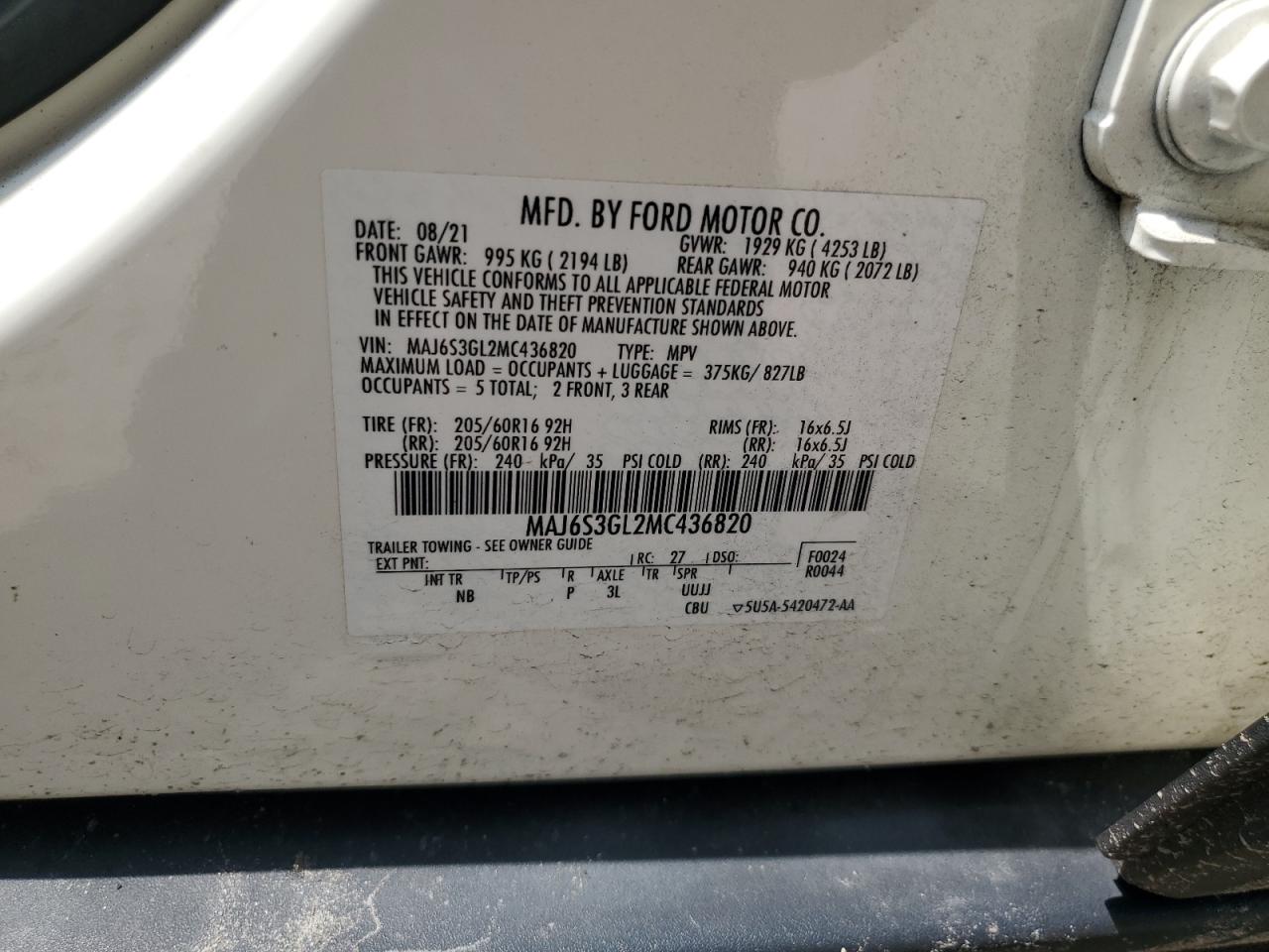 MAJ6S3GL2MC436820 FORD ECOSPORT 2021