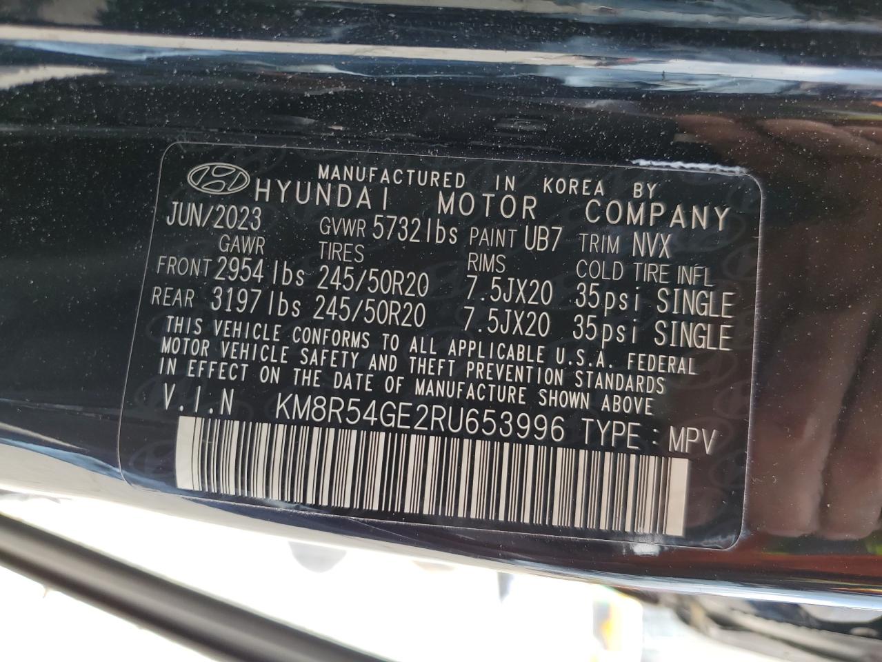 2024 Hyundai Palisade Limited VIN: KM8R54GE2RU653996 Lot: 61160735