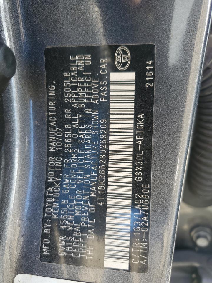 2008 Toyota Avalon Xl VIN: 4T1BK36B28U269209 Lot: 60300905