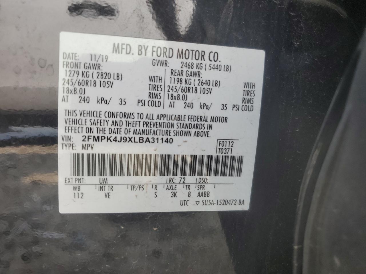 2FMPK4J9XLBA31140 FORD EDGE 2020