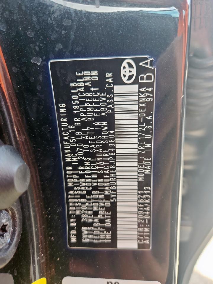 5YFBURHE8JP849804 TOYOTA COROLLA 2018