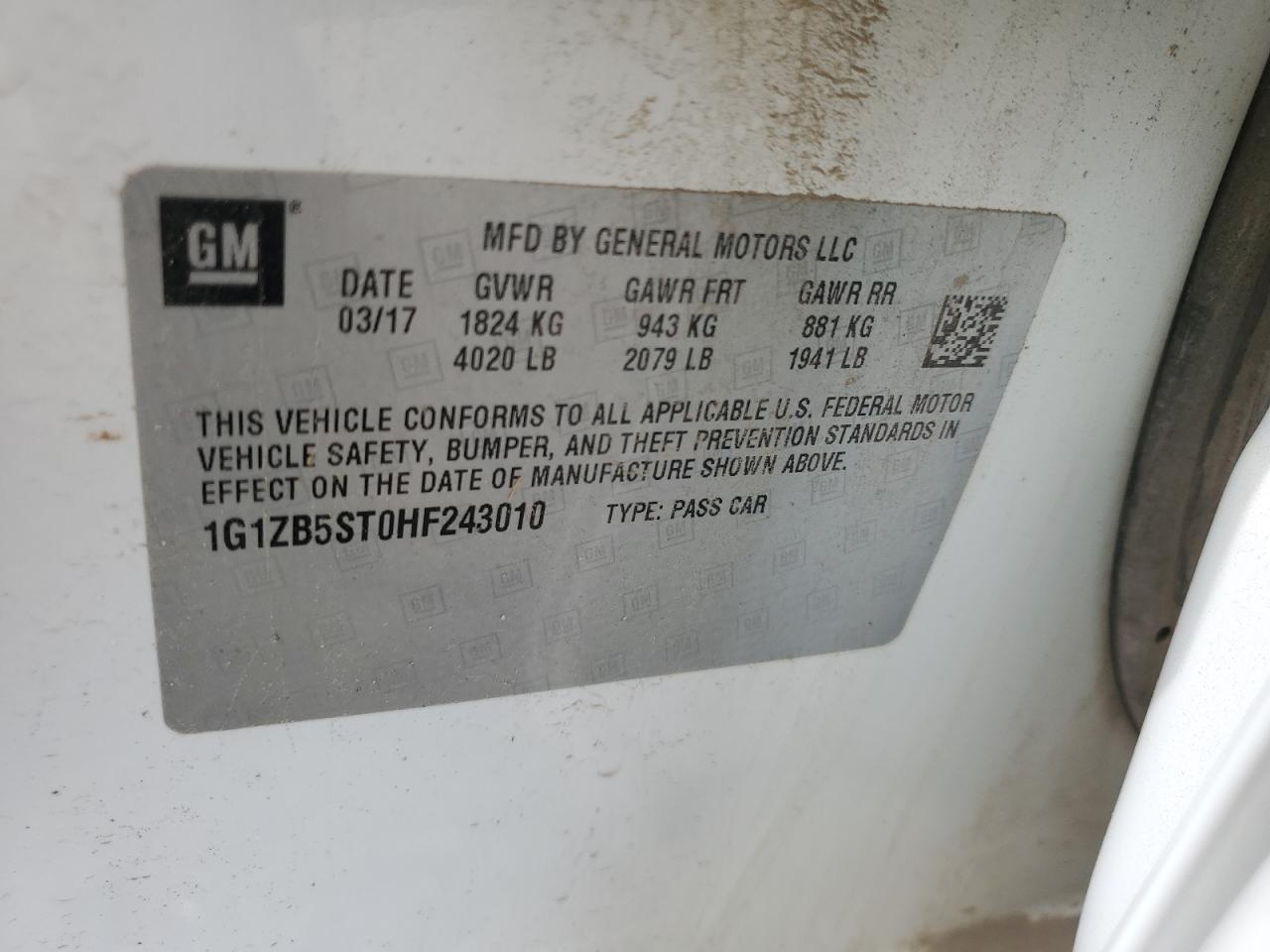 1G1ZB5ST0HF243010 CHEVROLET MALIBU 2017