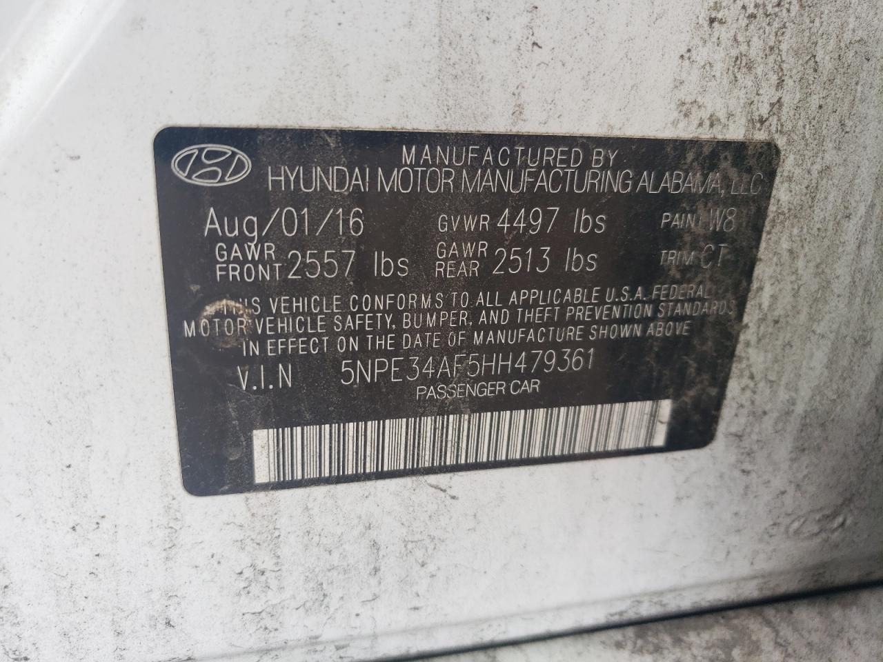 5NPE34AF5HH479361 HYUNDAI SONATA 2017