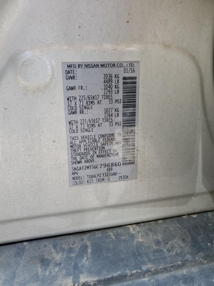 5N1AT2MT5GC796860 NISSAN ROGUE 2016