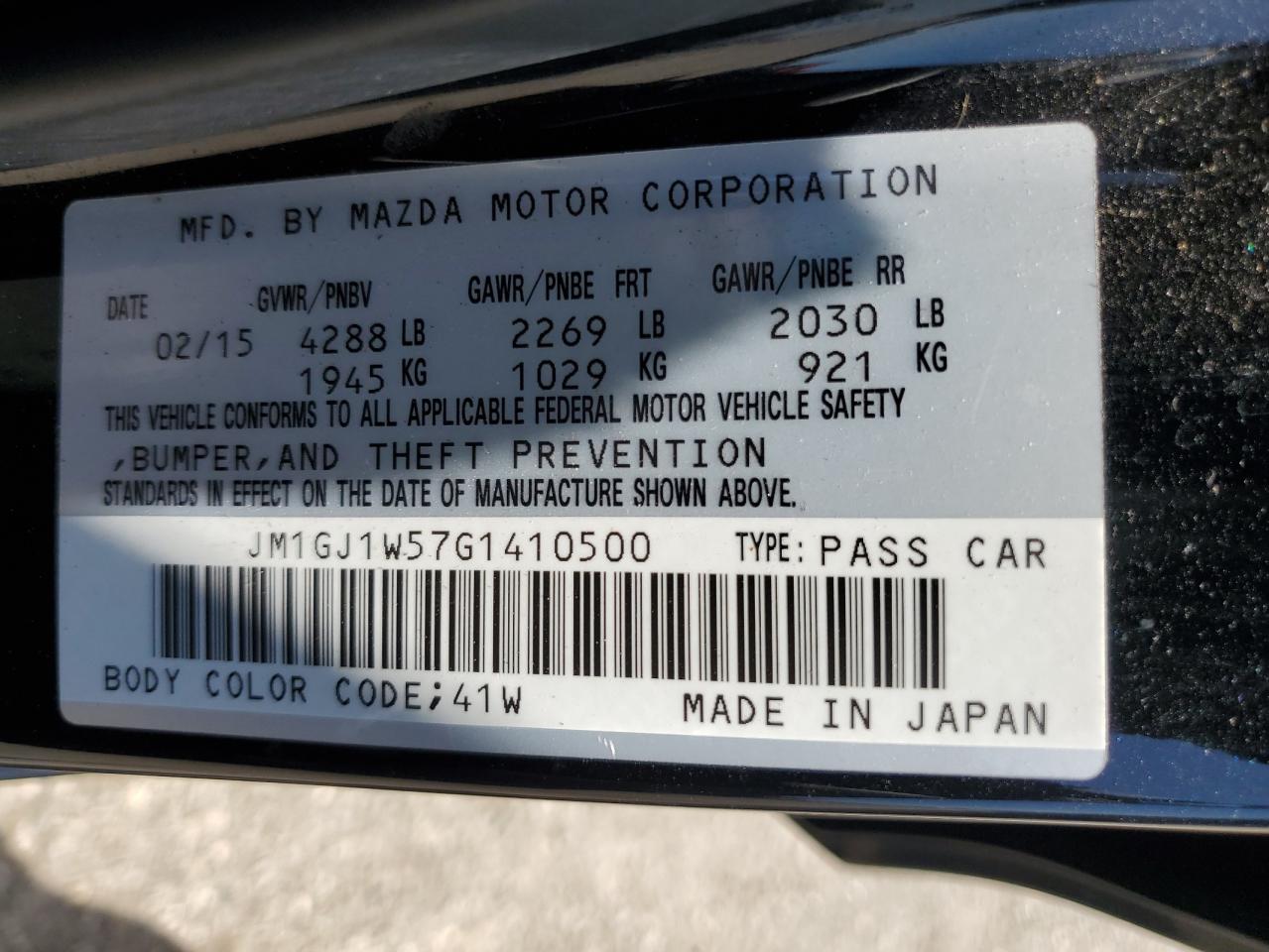 2016 Mazda 6 Grand Touring VIN: JM1GJ1W57G1410500 Lot: 62333415