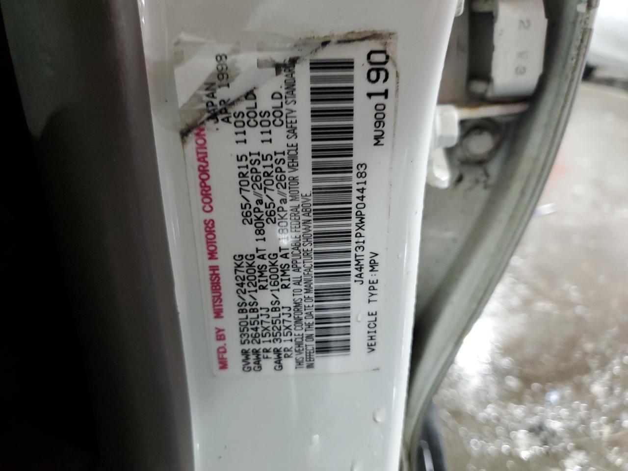 1998 Mitsubishi Montero Sport Ls VIN: JA4MT31PXWP044183 Lot: 60616895