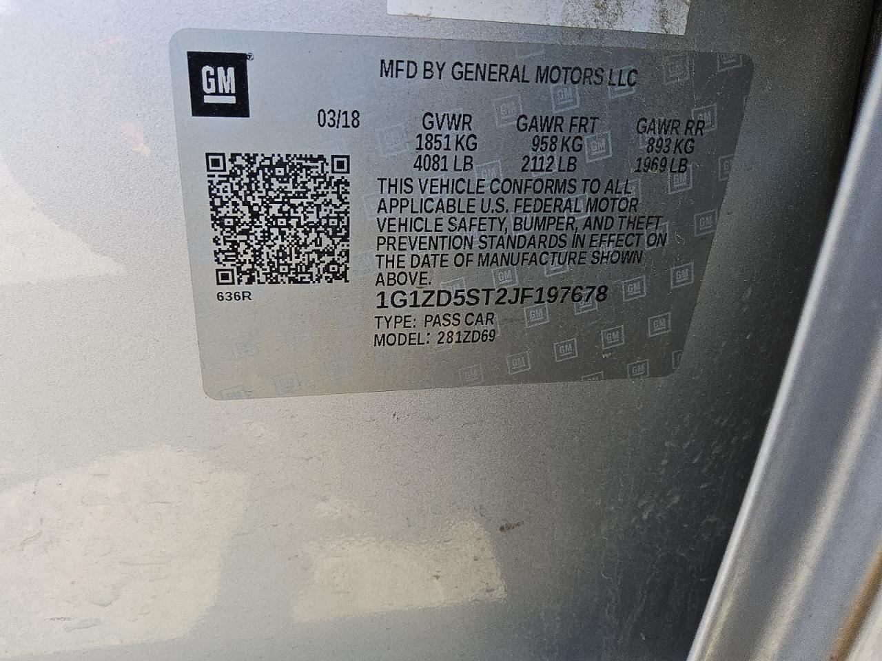 2018 Chevrolet Malibu Lt VIN: 1G1ZD5ST2JF197678 Lot: 59707835