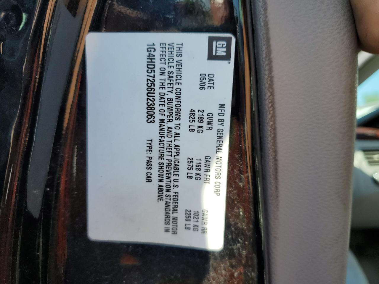 2006 Buick Lucerne Cxl VIN: 1G4HD57256U238063 Lot: 61967235