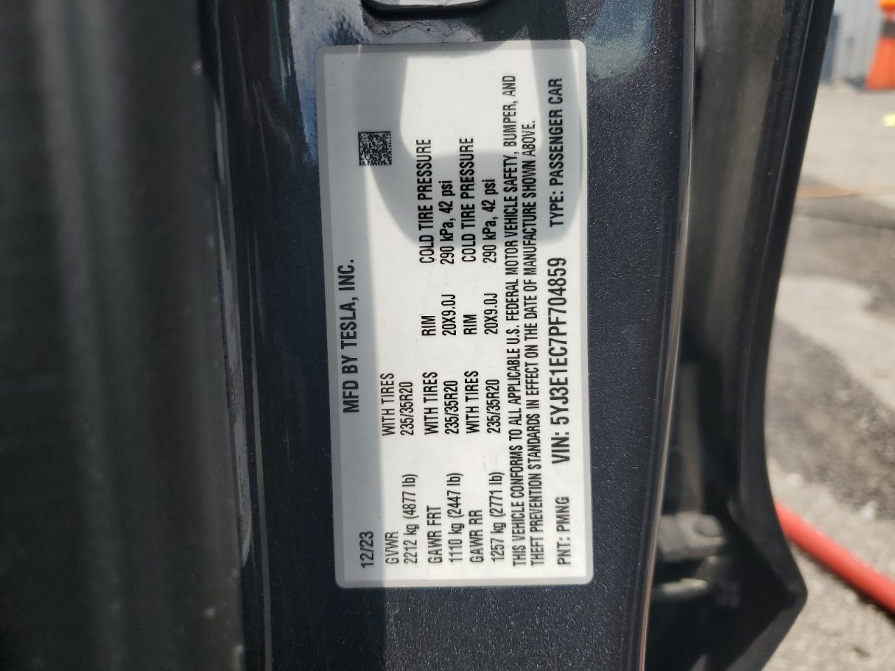 2023 Tesla Model 3 VIN: 5YJ3E1EC7PF704859 Lot: 62728715