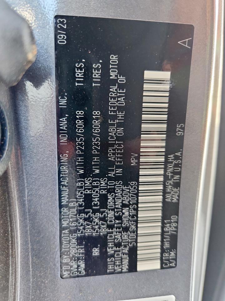 2023 Toyota Sienna Limited VIN: 5TDESKFC1PS107059 Lot: 59583485