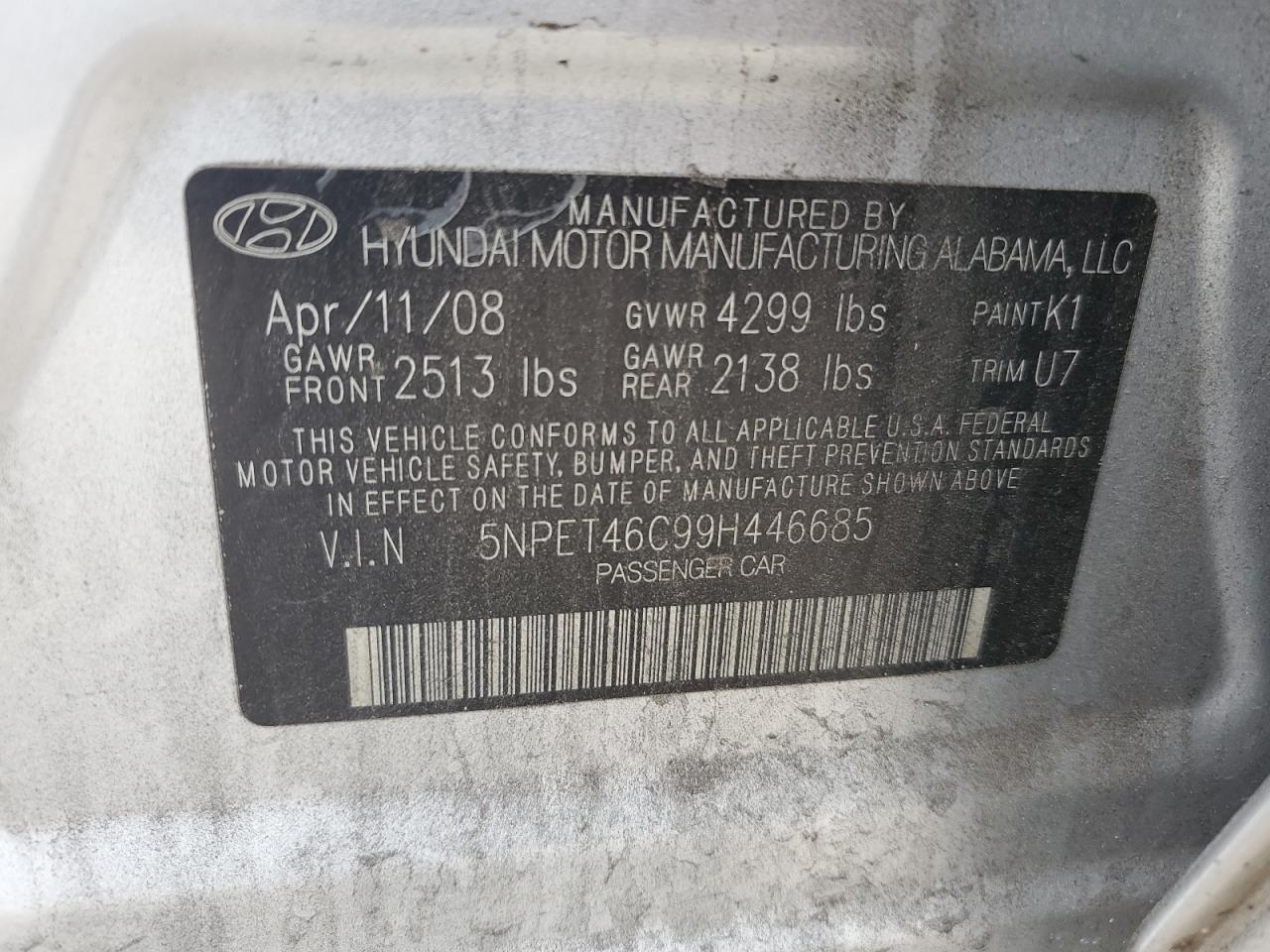 HYUNDAI SONATA 2009 VIN 5NPET46C99H446685 фото 12