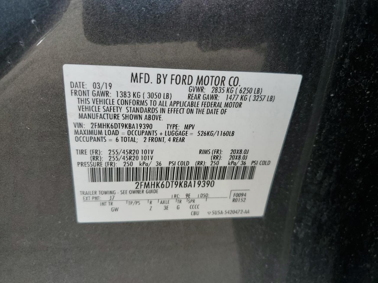 2019 Ford Flex Limited VIN: 2FMHK6DT9KBA19390 Lot: 61240475