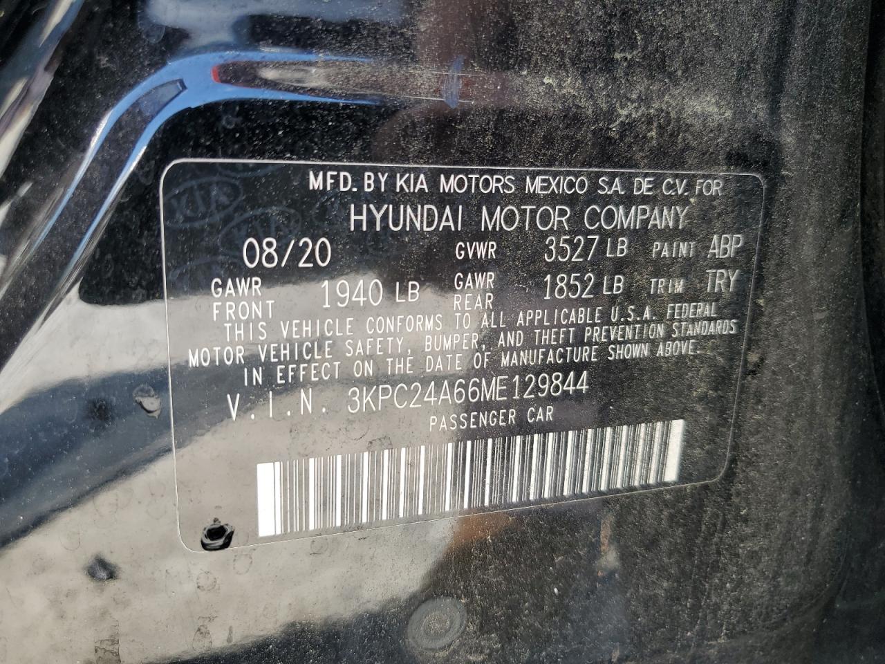 2021 Hyundai Accent Se VIN: 3KPC24A66ME129844 Lot: 58790195