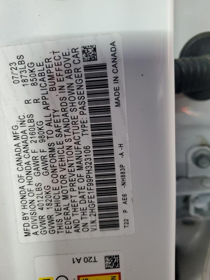 2023 Honda Civic Touring VIN: 2HGFE1F99PH323106 Lot: 63152825
