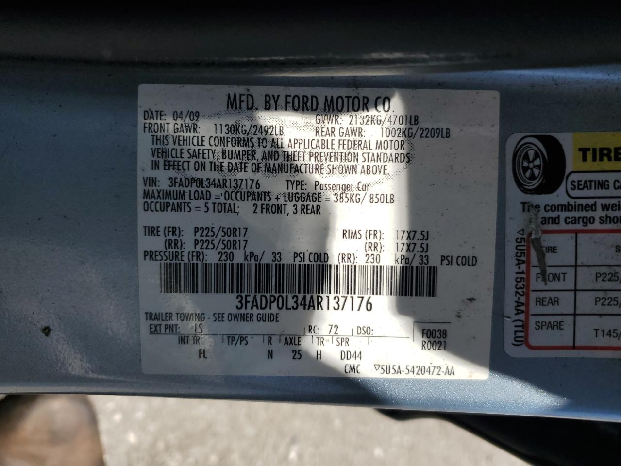 2010 Ford Fusion Hybrid VIN: 3FADP0L34AR137176 Lot: 62146865