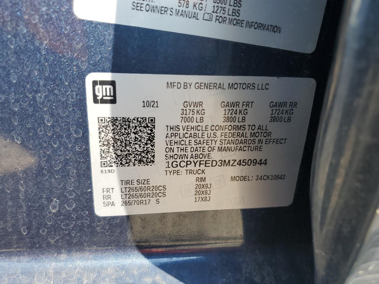 2021 Chevrolet Silverado K1500 Lt Trail Boss VIN: 1GCPYFED3MZ450944 Lot: 61792445