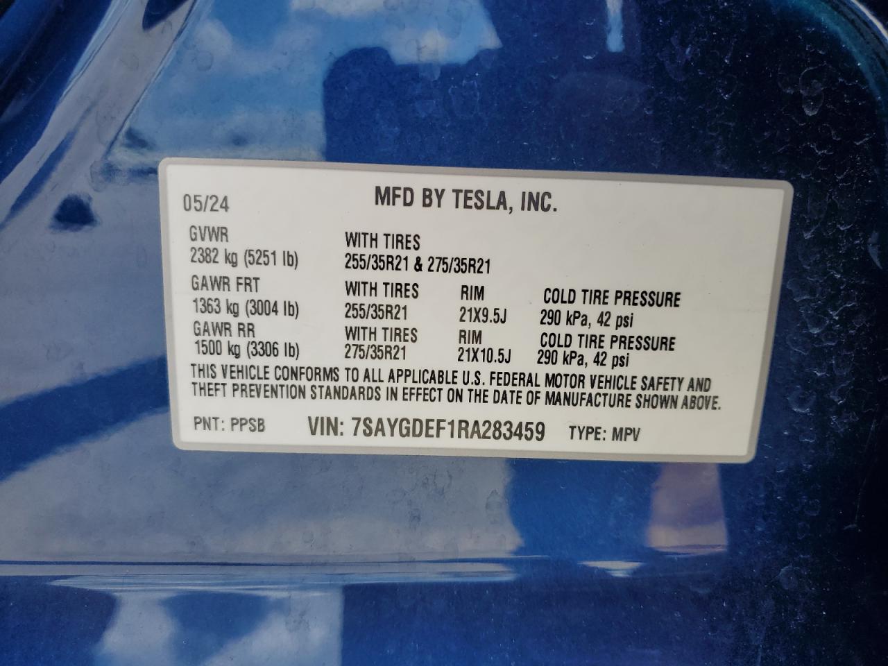 2024 Tesla Model Y VIN: 7SAYGDEF1RA283459 Lot: 58463435