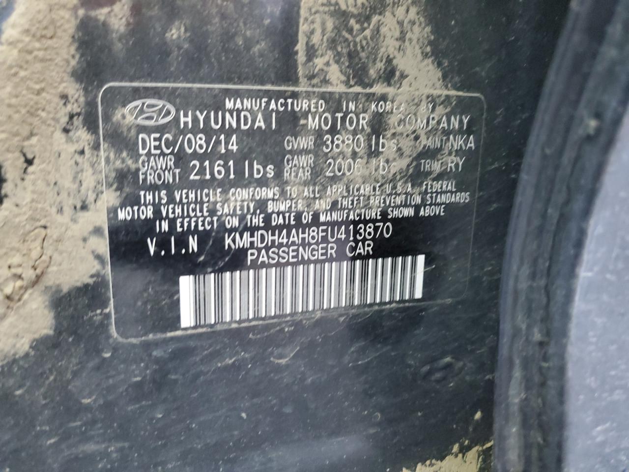 2015 Hyundai Elantra Se VIN: KMHDH4AH8FU413870 Lot: 62544265