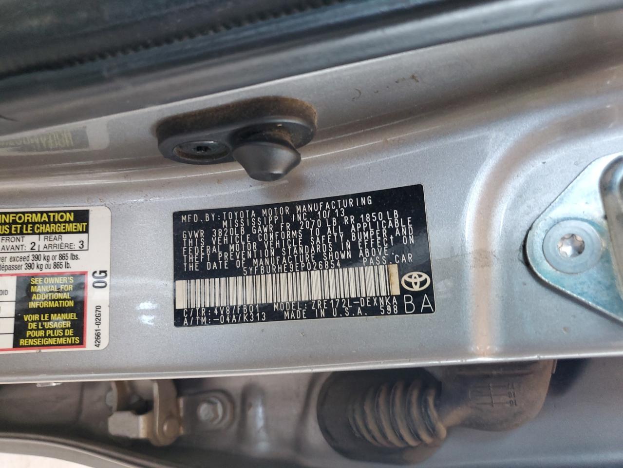 TOYOTA COROLLA 2014 VIN 5YFBURHE9EP026854 photo 12