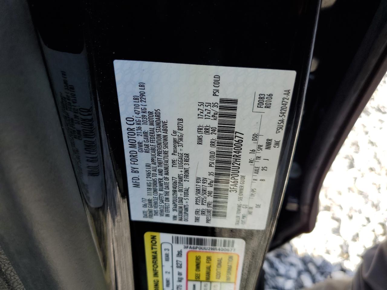 3FA6P0UU2HR400677 FORD FUSION 2017