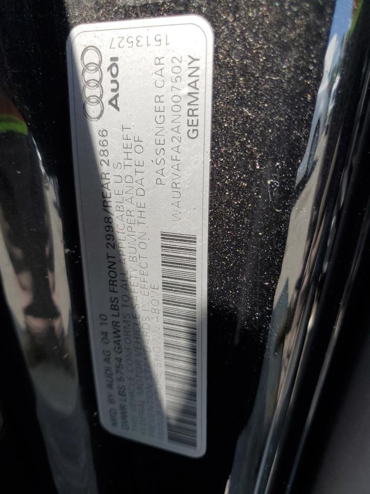 2010 Audi A8 Quattro VIN: WAURVAFA2AN007502 Lot: 61910265