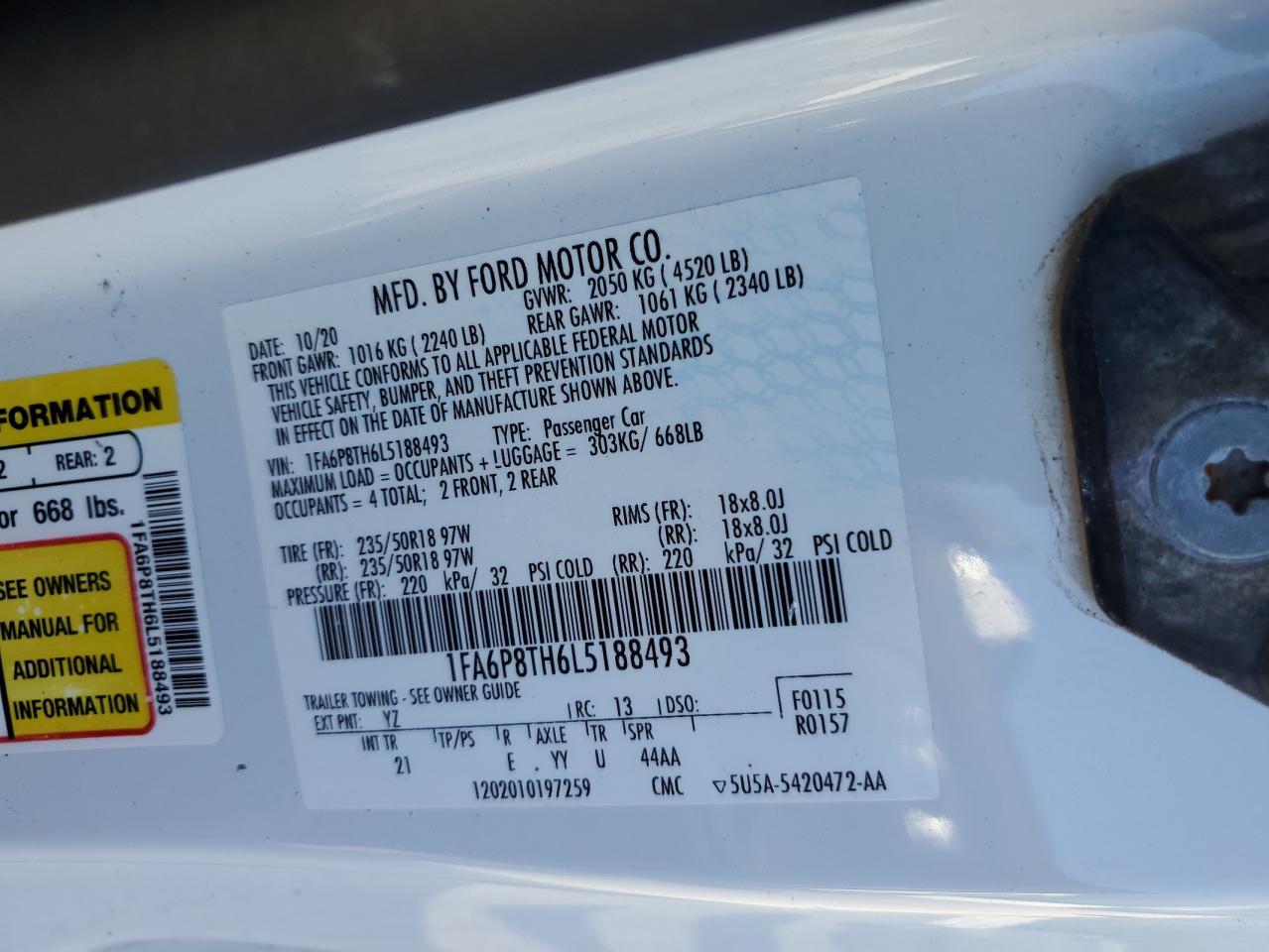 1FA6P8TH6L5188493 FORD ALL Models 2020