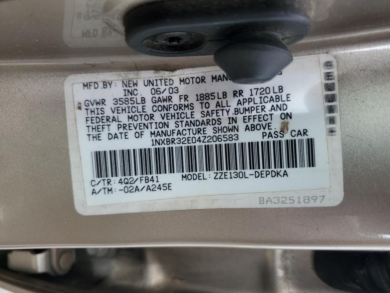 2004 Toyota Corolla Ce VIN: 1NXBR32E04Z206583 Lot: 60685745