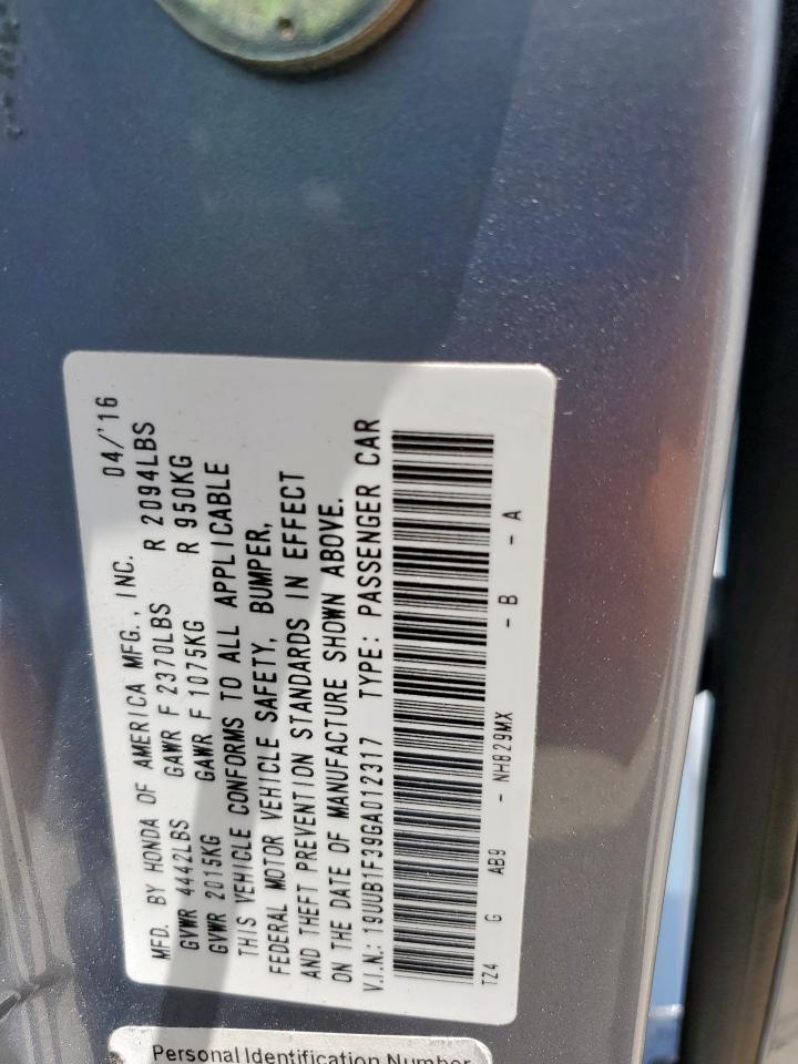 ACURA TLX 2016 VIN 19UUB1F39GA012317 zdjęcie 12