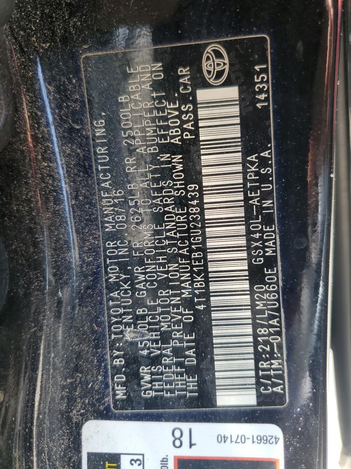 2016 Toyota Avalon Xle VIN: 4T1BK1EB1GU238439 Lot: 62143235