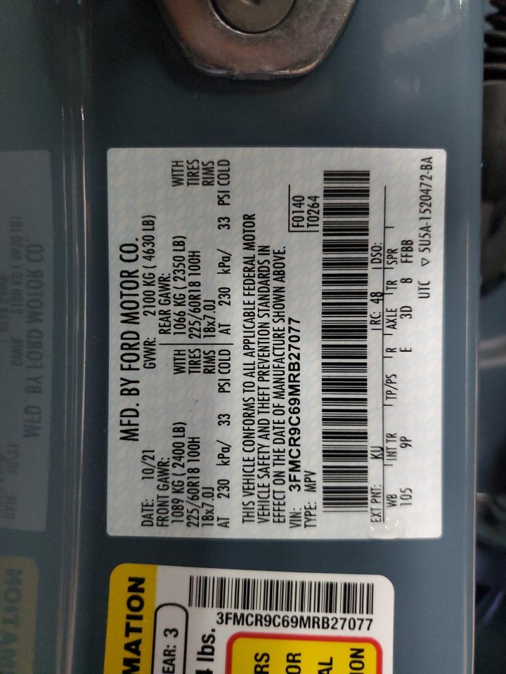 2021 Ford Bronco Sport Outer Banks VIN: 3FMCR9C69MRB27077 Lot: 62323025