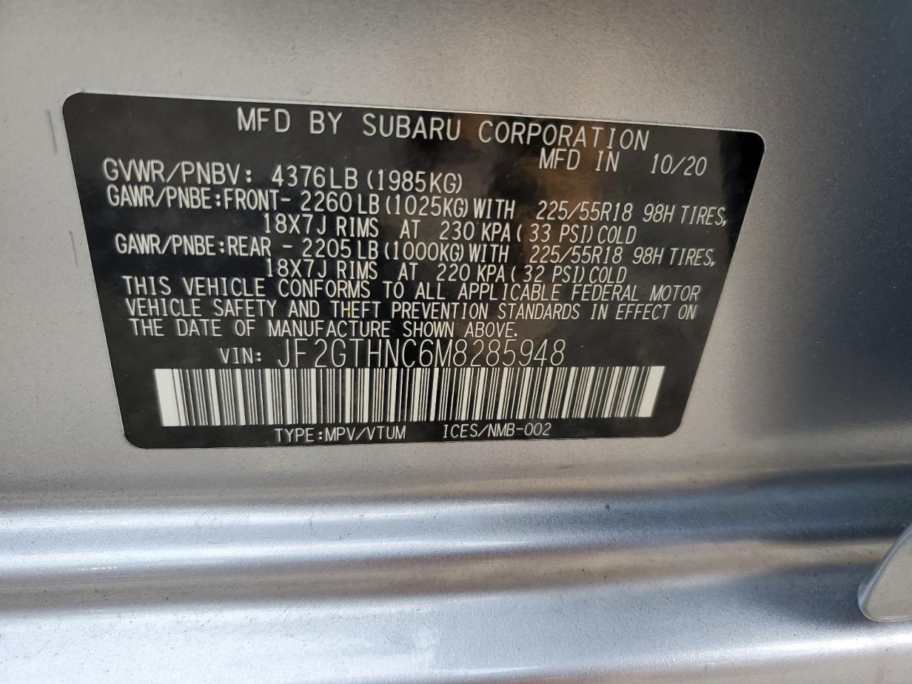 SUBARU CROSSTREK 2021 VIN JF2GTHNC6M8285948 photo 13