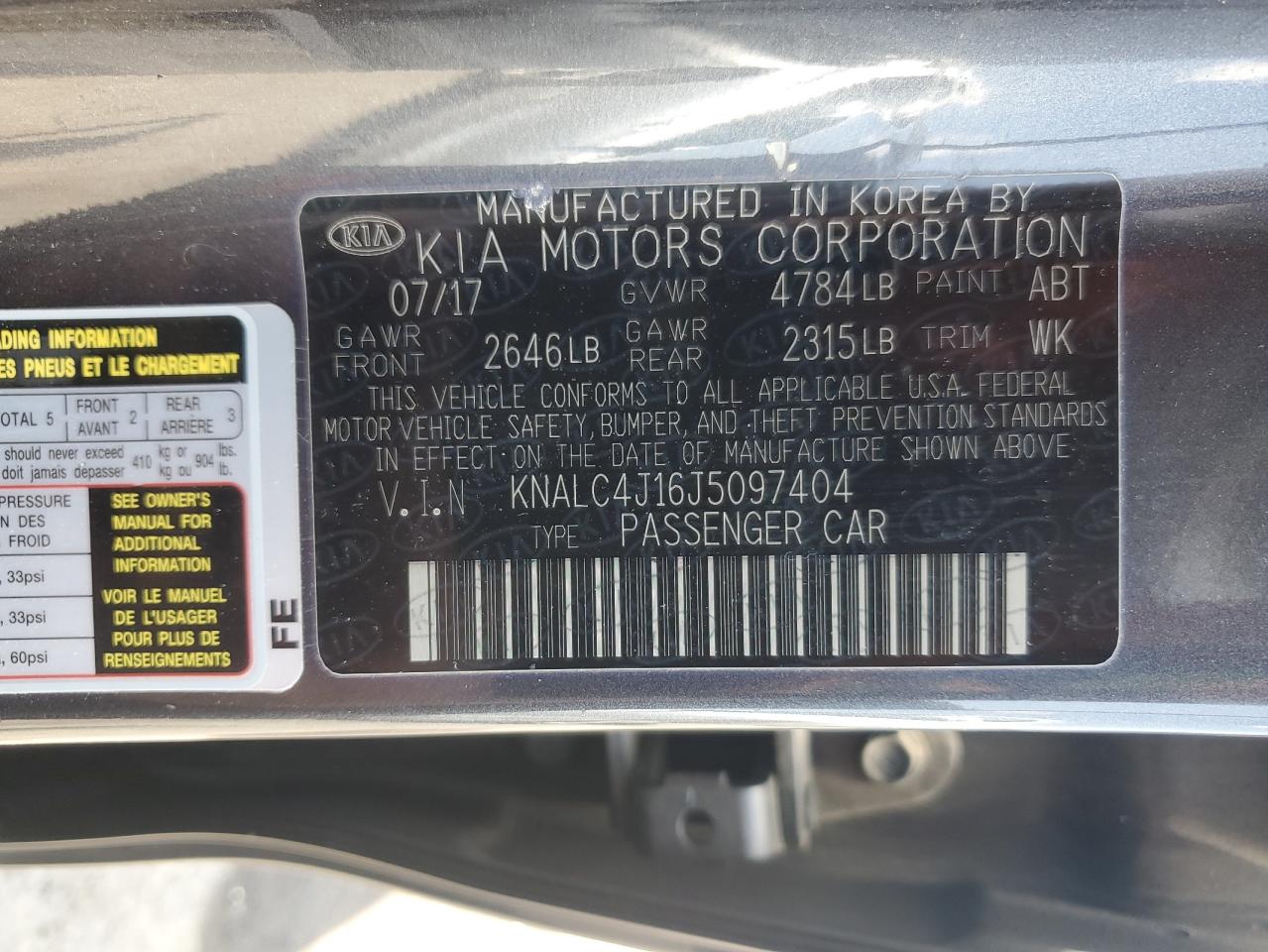 2018 Kia Cadenza Luxury VIN: KNALC4J16J5097404 Lot: 61438015