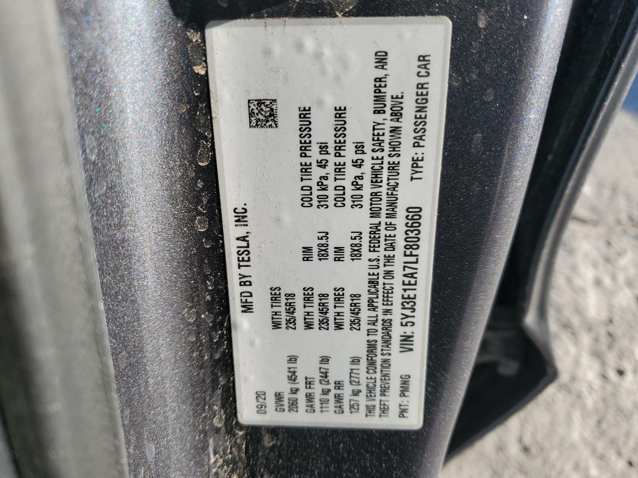 TESLA MODEL 3 2020 VIN 5YJ3E1EA7LF803660 photo 13