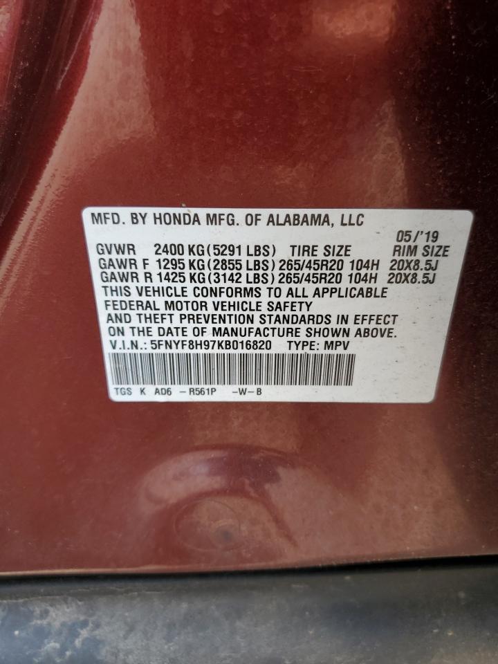 2019 Honda Passport Touring VIN: 5FNYF8H97KB016820 Lot: 61562855