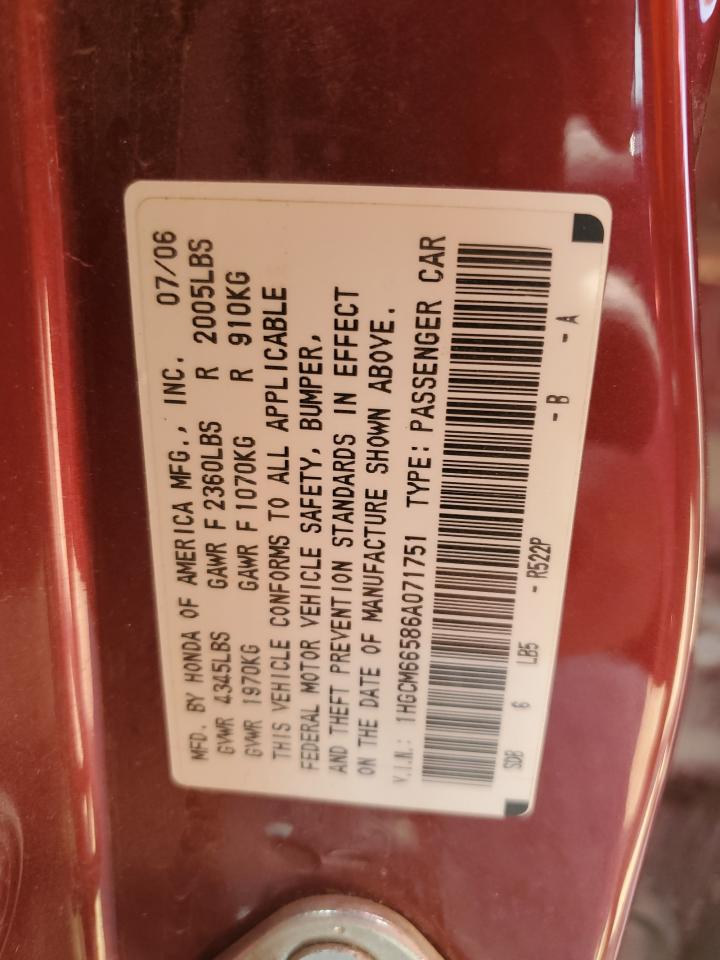 2006 Honda Accord Ex VIN: 1HGCM66586A071751 Lot: 61639355